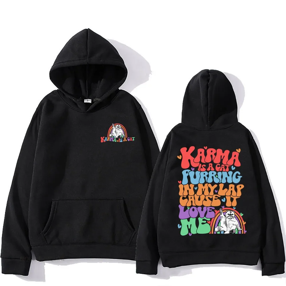 The Eras Tour Karma Is A Cat Graffiti Letter Velvet Kanye Sweatshirts Men's Oversized Fleece Hoodies Couples Pullovers Fashion