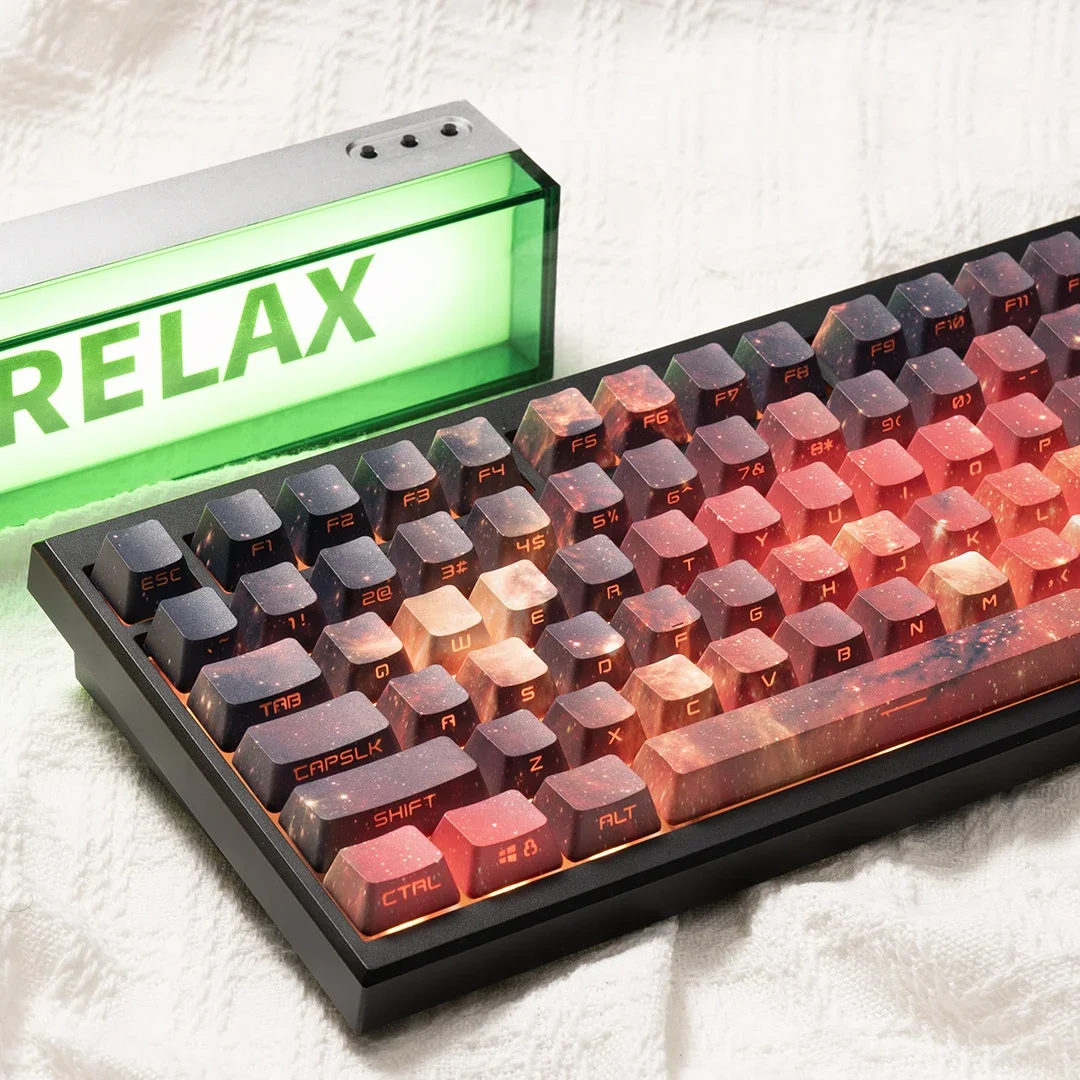 

Red Flame Nebula, Original Design Side Engraved Transparent PBT Customized 68 75 84 Mechanical Keyboard Keycaps