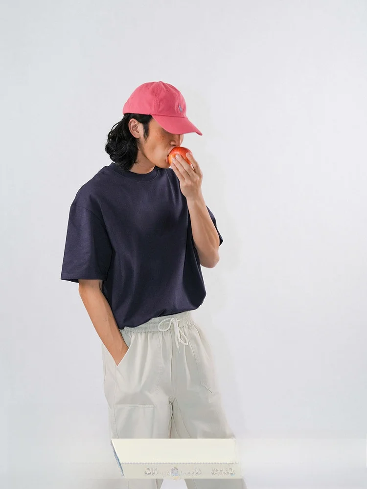 O3PARK Summer New Solona Quick Dry Cool Feeling Short Sleeve Heavyweight Small Collar Loose Pure Color Black T-Shirt