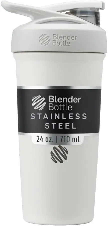 

Insulated Stainless Steel Shaker Bottle, 24oz, White - Mixes Smoothies & Supplements, Keeps Drinks Cold 24hrs