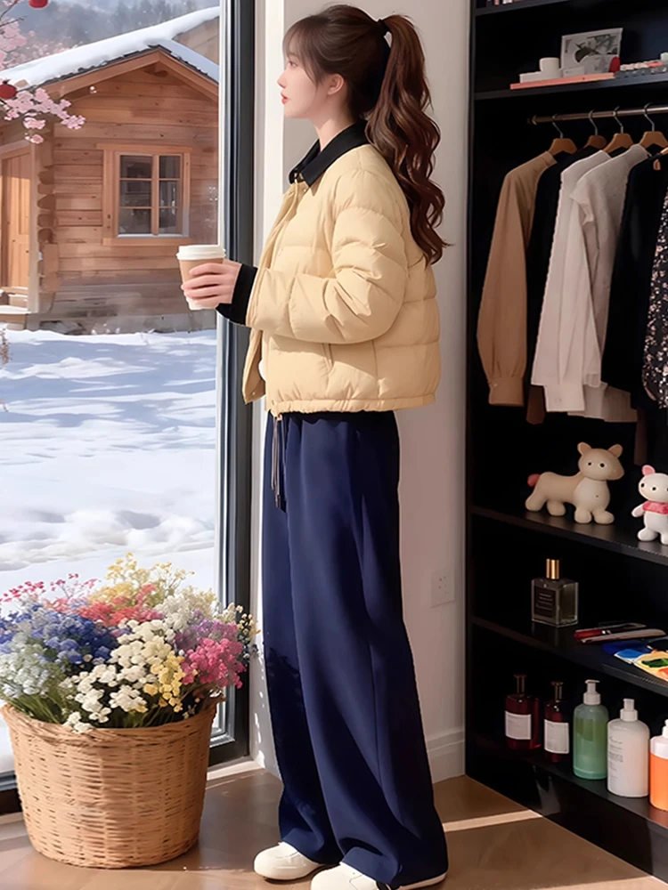 

Женская утепленная хлопковая куртка-пуховик Color Blo Hoodl Jaet с воротником, свободного кроя, зимняя новинка