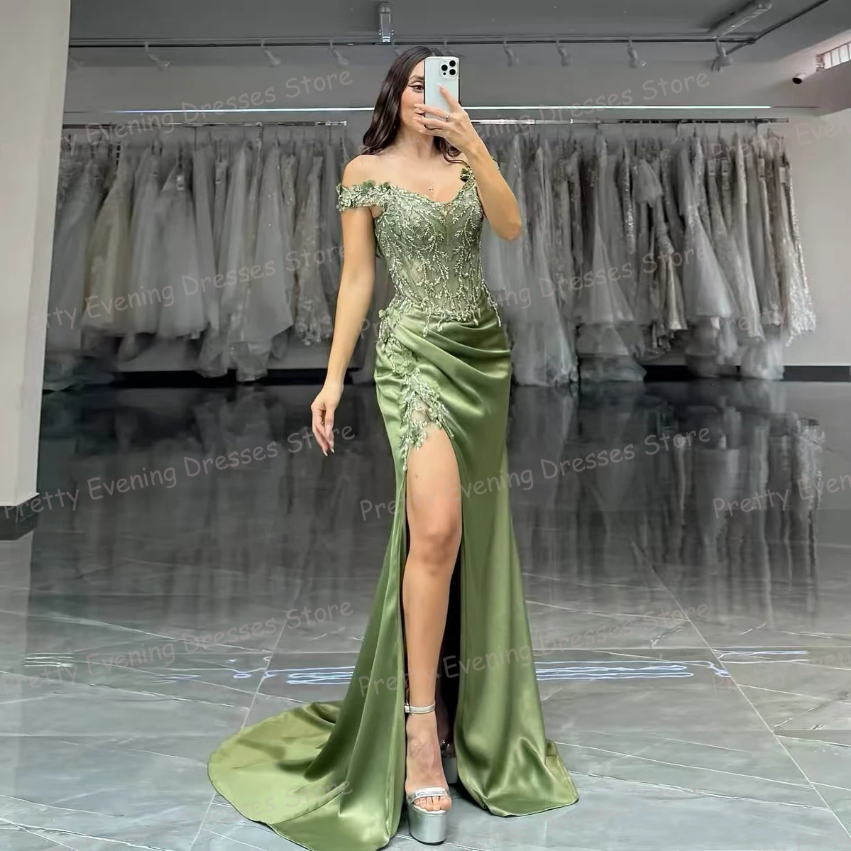 Fashion Green Evening Dresses Sleeveless Woman's Mermaid Prom Growns High Split Sweetheart Party Customized Vestidos De Fiesta