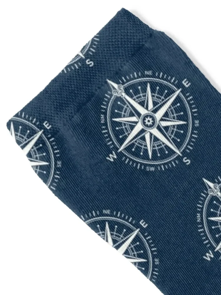 Ornate vintage nautical compass ~ Silver on navy blue Socks Men's shoes valentine gift ideas gift Male Socks Women's