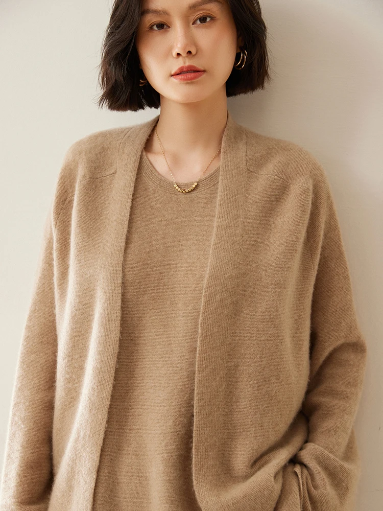 High Quality 100% Cashmere Cardigan Sweater Autumn Winter Women's Casual Loose Open Stitch Clothing Soft Warm Fashion New Tops