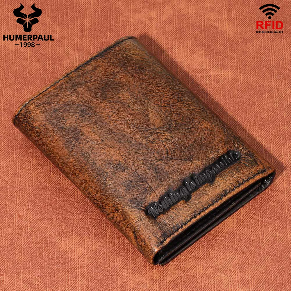 LAREET 지갑 3D 사슴 구호 패턴 짧은 멀티 카드 슬롯 지갑 남성 캐주얼 지갑 RFID Trifold 명함 홀더 지갑