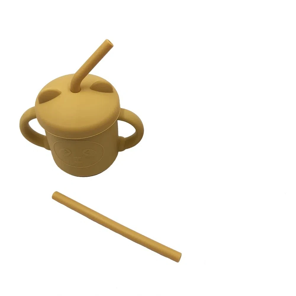 

Food Grade Silicone Baby Sippy Cups Cartoon Panda Leakproof Feeding Cup Sets Drop-proof Heat-resistant Baby Straw Cup Kids