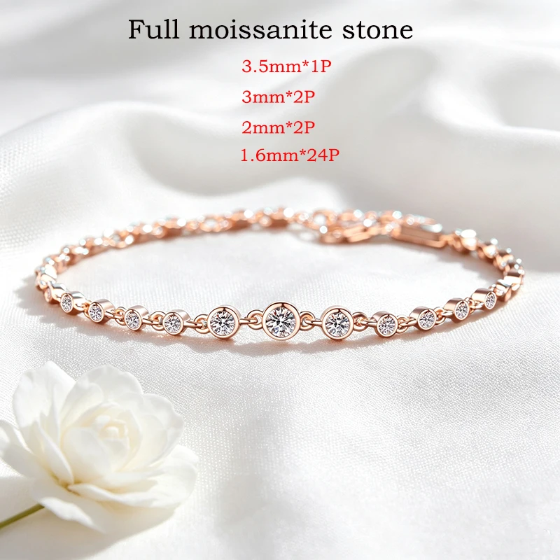 Smyoue Gradient Stones All Moissanite Tennis Bracelets for Women Dainty Luxury Chain Adjustable Full Diamond Pure S925 Silver - view 5