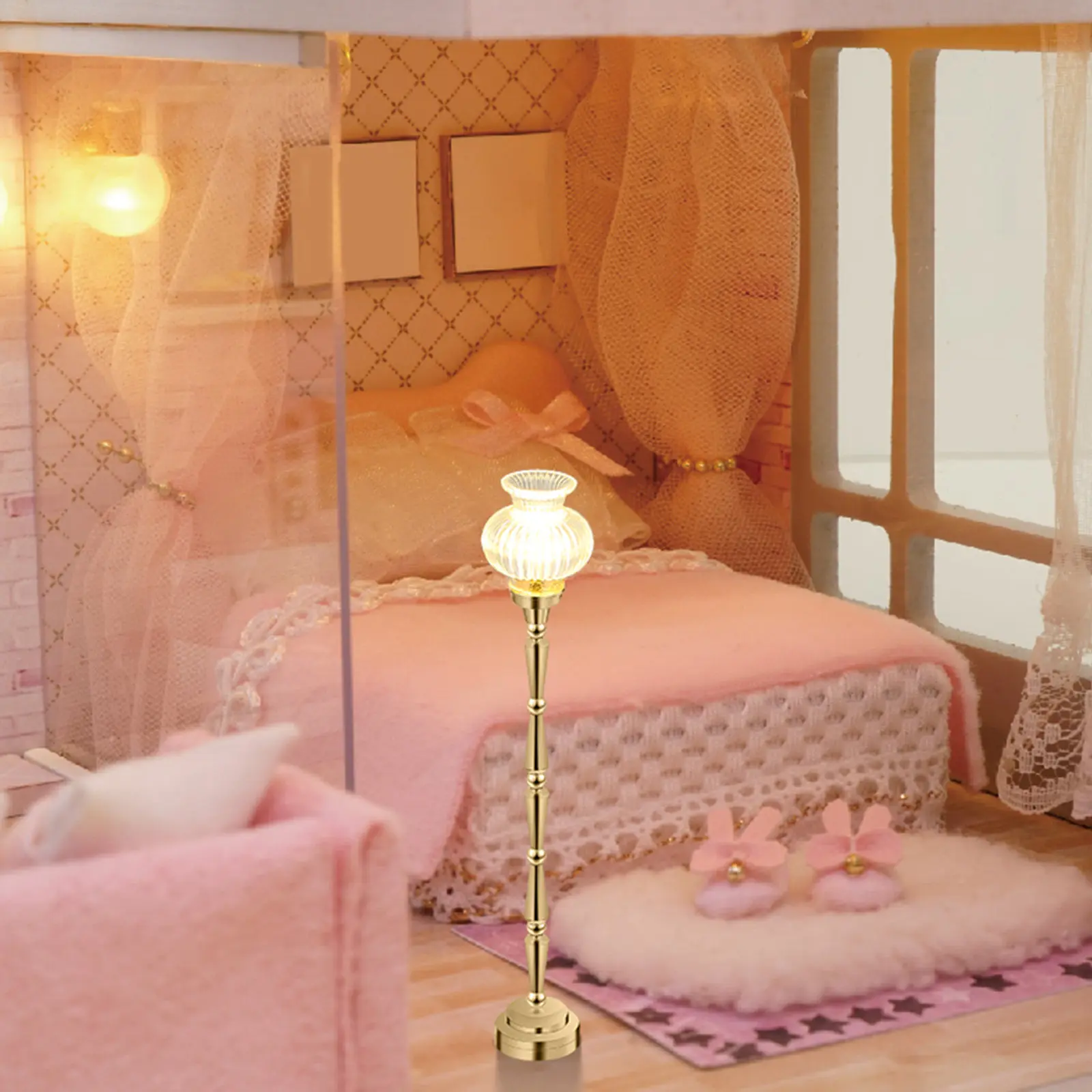 

LED Miniature Floor Lamp for Dollhouse 1:12 Scale Elegant Realistic Lighting Portable Lightweight Mini House Decor Miniature