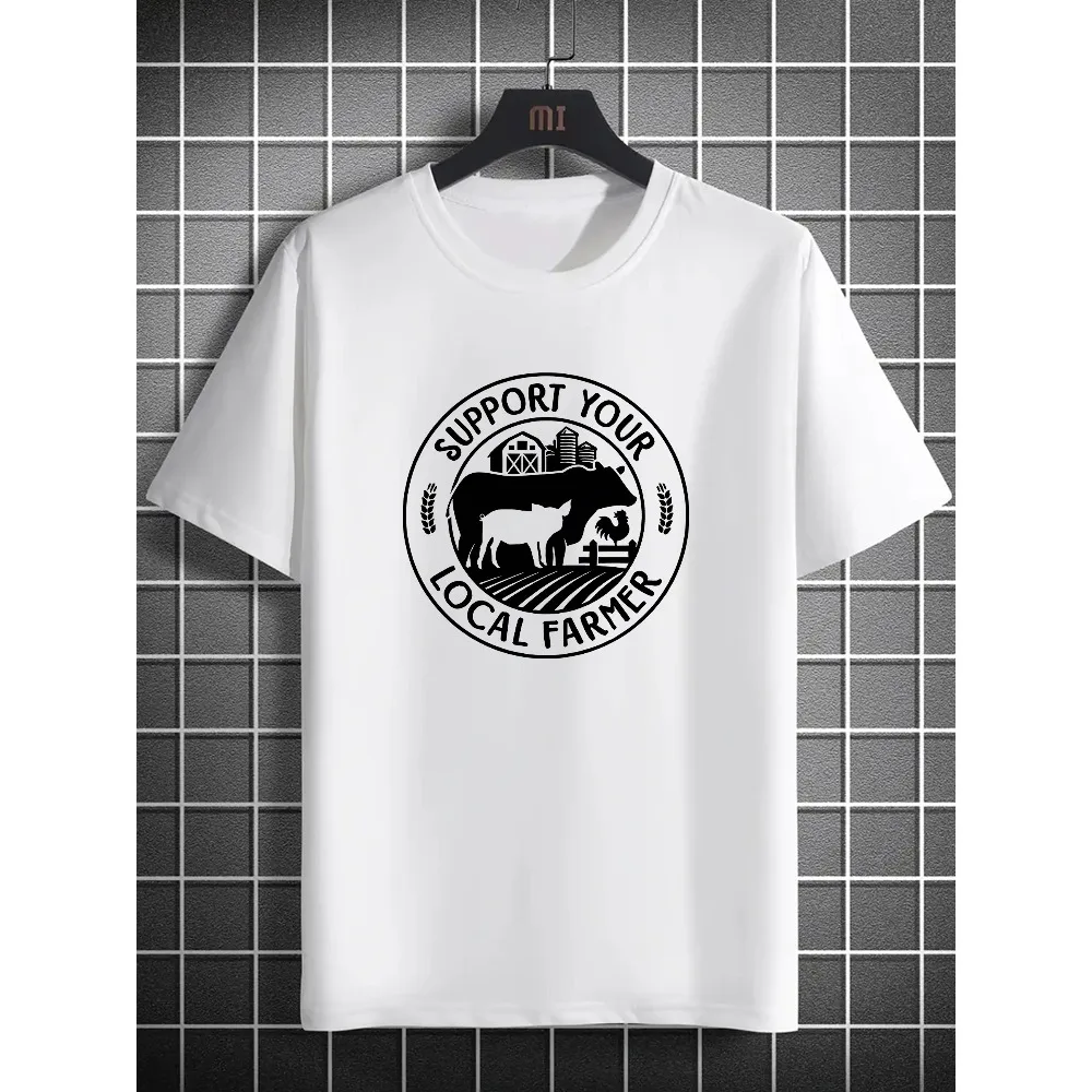 

Cartoon Farm Print Men's Fashion Trend Round Neck Short Sleeve T-Shirt Casual Comfortable Summer Lightweight Top