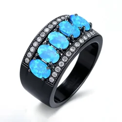 Fashion Jewelry Precious Blue /White Fire Opal Rings for Women Gift Anillos de Lujo Para Muje Anillo de Promesa Couples Gifts