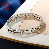 100% S925 Sterling Silver Handmade 7MM 8MM Retro Cuban Trend Rough Style Personality Man Woman Pure S925 Silver Bracelet Jewelry