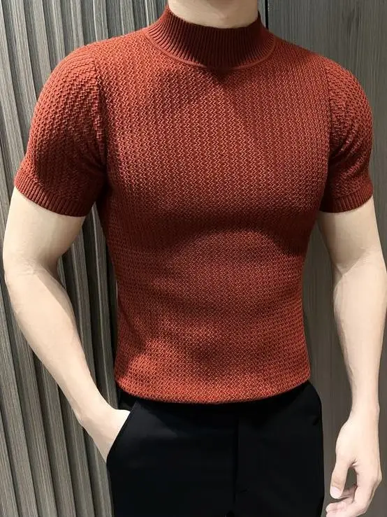 

Мужская трикотажная футболка с высоким воротником, повседневная, в полоску, приталенная, универсальный размер, нелиняющая ткань