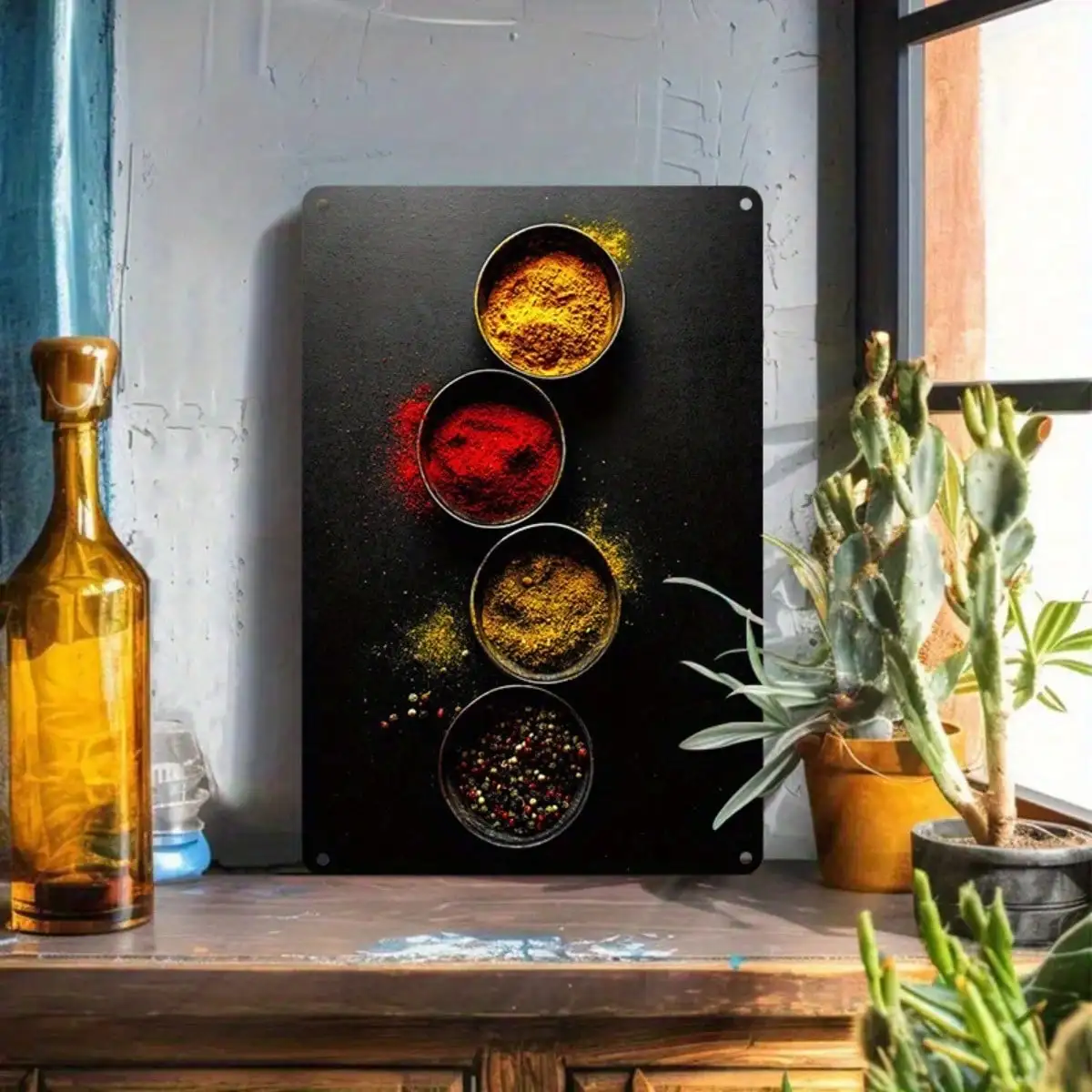 

1PC Tin Sign Colorful Spice Powder - Kitchen/Dining Room Wall Decor, 8x12 Inches/20x30 Cm