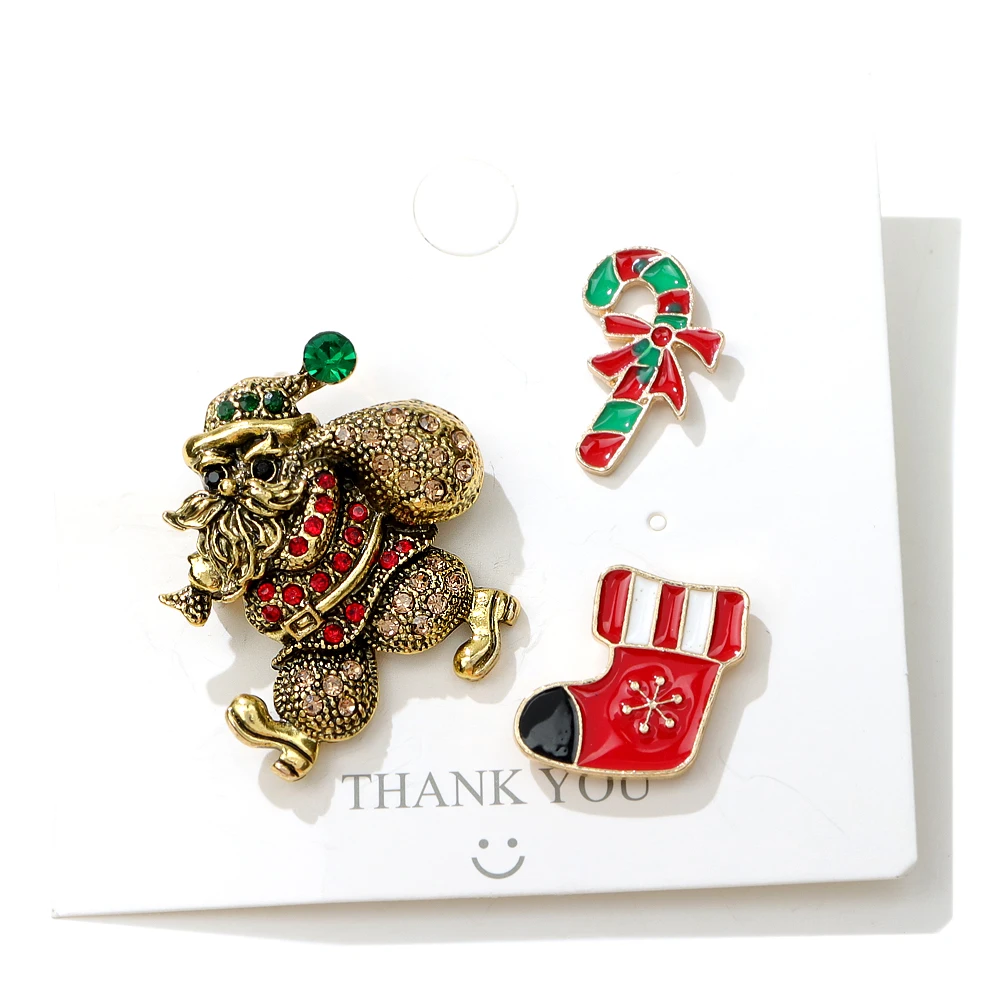 CINDY XIANG 3pcs/set Rhinestone Christmas Tree Santa Claus Brooch Snowflake Pin 4 Styles Available Winter Accessories