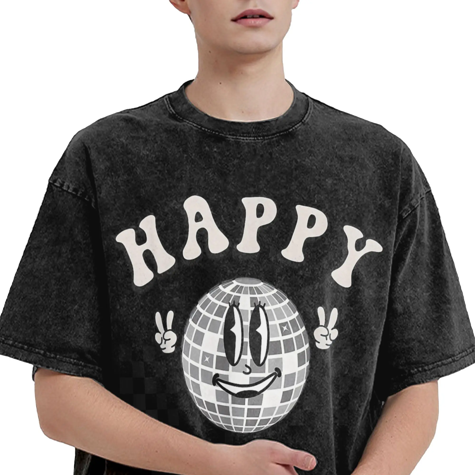 

Винтажная стираная футболка в клетку с Новым годом 2026, свободные футболки в стиле хип-хоп для мужчин, летние базовые повседневные футболки Y2K