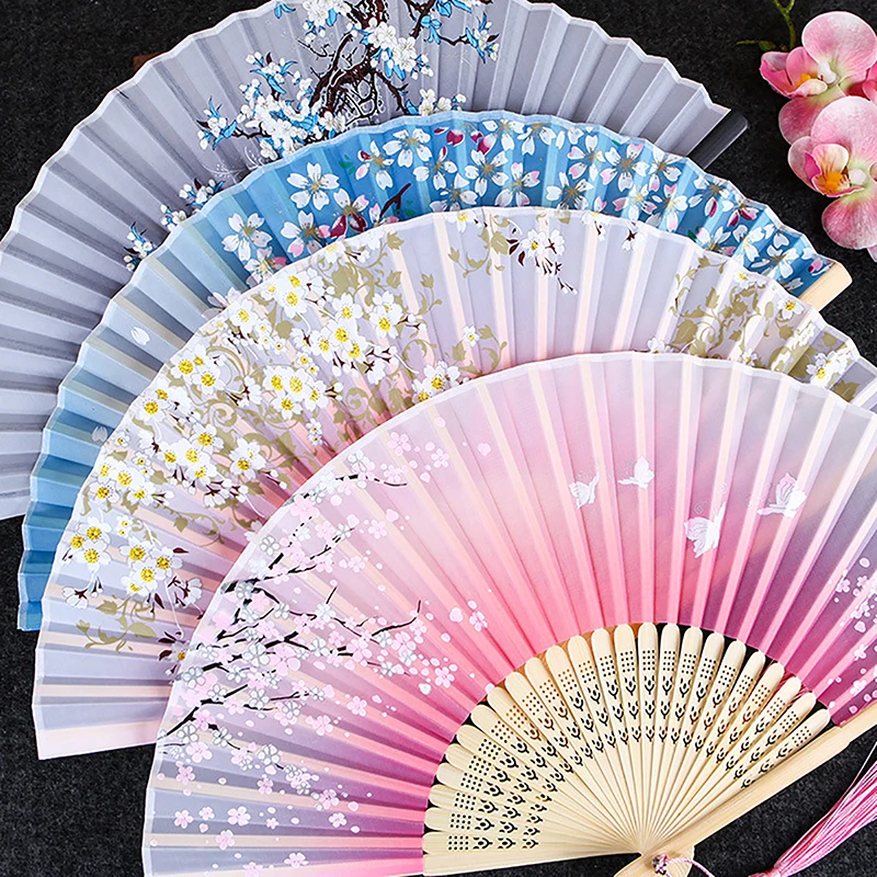 Vintage Style Silk Folding Fan Chinese Japanese Pattern Art Craft Gift Home Decoration Ornaments Dance Hand Fan