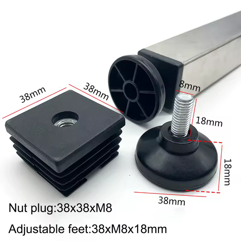 4Pcs Adjustable Furniture Feet And Square/Rectangular Tube Plug With Nuts Black Sofa Chair Table Leveler Legs For Furniture - Image 12