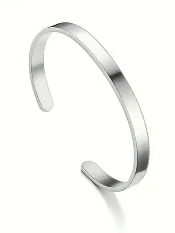 Simple C- shaped Bracelet, Personalized Fashion, Men's Stainless Steel Smooth Open Bracelet