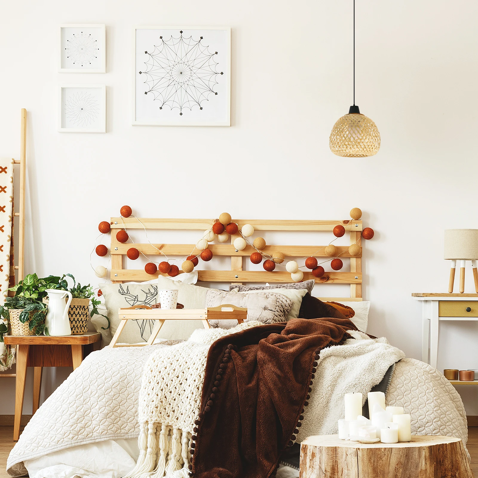 الخيزران غطاء مصباح المنسوجة الروطان قلادة غطاء خفيف ديكور معلق لغرفة المعيشة غرفة نوم مطعم تجهيزات ضوء السقف