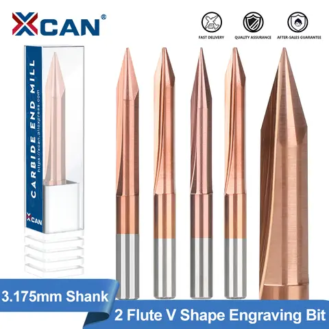XCAN V 모양 엔드밀 3.175mm 생크 밀링 커터 20,30,45,60,90 도 2 플루트 조각 비트 라우터 비트, CNC 카빙 비트