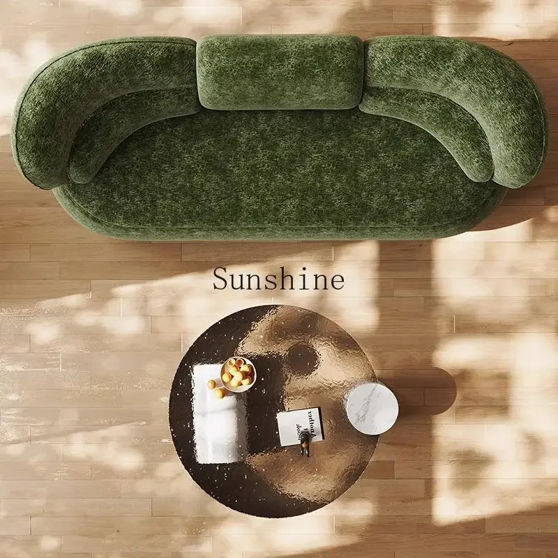 Italian minimalist chenille fabric sofa high-end living room household curved light luxury straight row