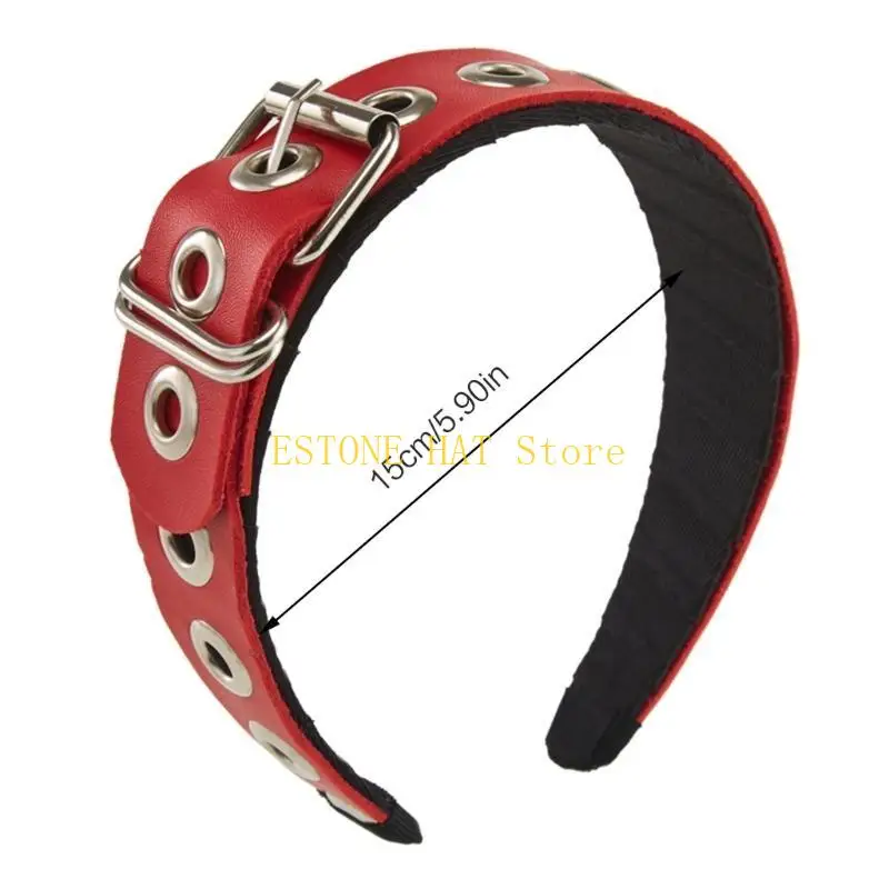 49MF Leather Buckle Headband Punk Headband Rock Headband Gothic PU Leather Headband
