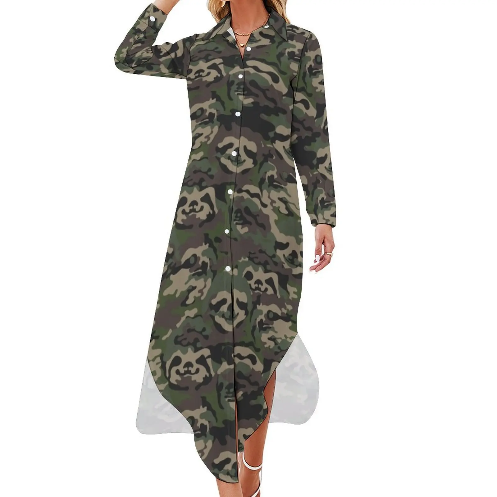 

Sloth Camouflage Long Sleeved Shirt Dress Women's summer dresses summer dress woman 2024 women's elegant loose dresses