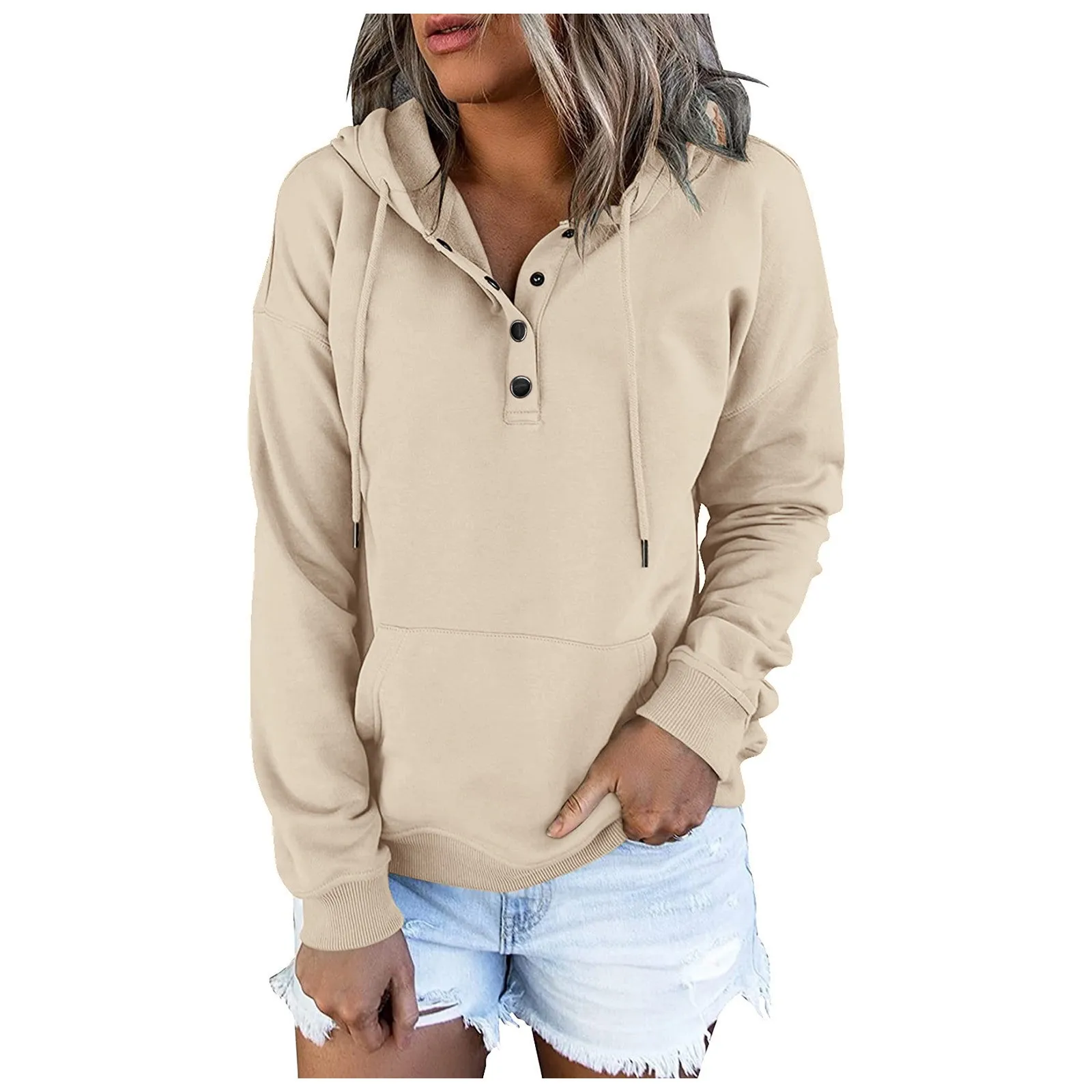 Women\'S Casual Fashion Solid Color Long Sleeve Pullover Hoodies Sweatshirts Autumn Winter Harajuku Casual Loose Hooded Sweatshir