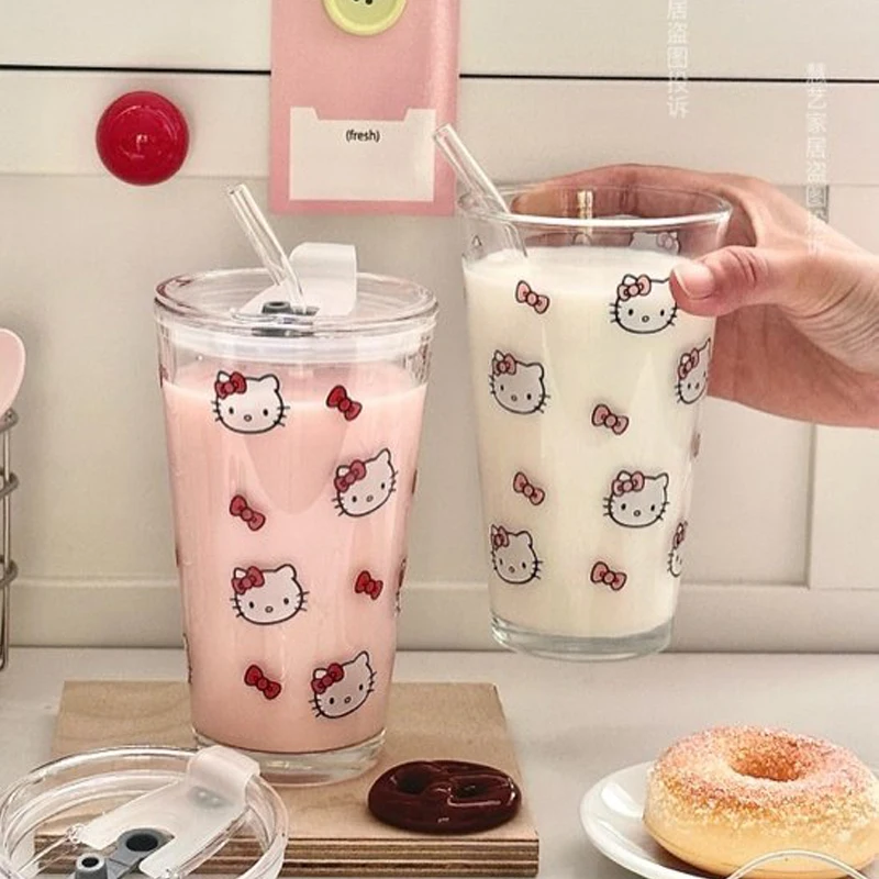 

Anime Hello Kitty Double-Layered Glass Cup Kt Cat High-Quality Borosilicate Glass for Household Use Milk Cup Birthday Gifts