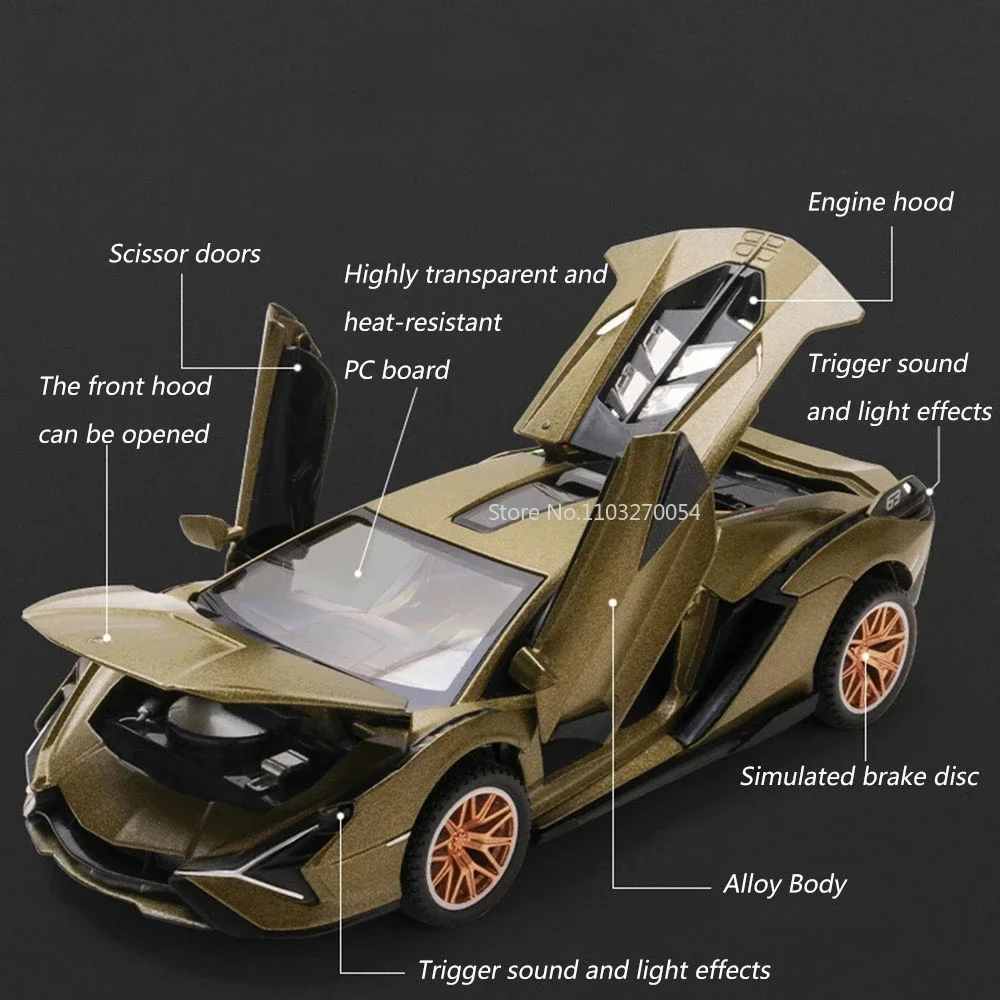 1/32 LP740 Sian jouets modèle de voiture en alliage moulé sous pression voiture de sport corps en métal pneus en caoutchouc portes ouvert son lumière retirer jouet enfant cadeaux
