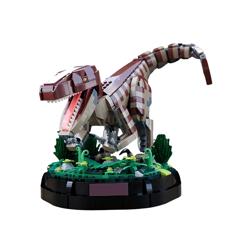 MOC Velociraptor estatua bloques de construcción modelo dinosaurio familia Animal figuritas ladrillos DIY montar Juguetes regalo de cumpleaños para niños