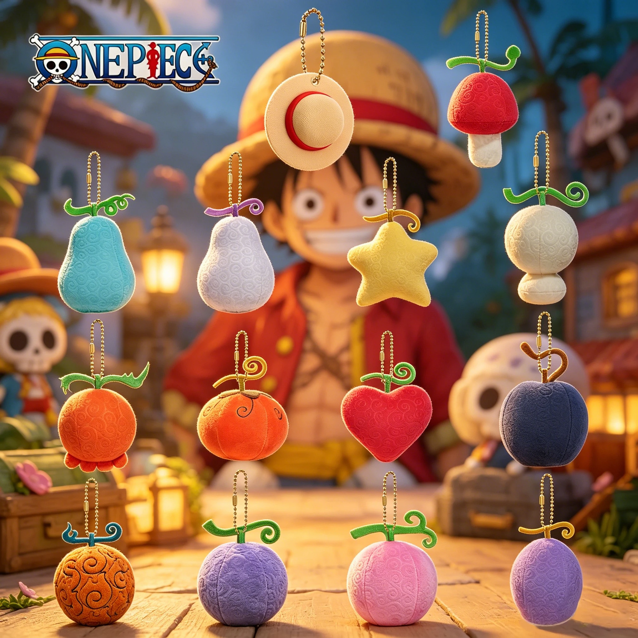 Llavero de peluche de una pieza de Luffy con Fruta del Diablo, colgante suave de anime para mochila, bolso, amuleto de Fruta de la Llama Gum-Gum Op-Op Revive, regalos
