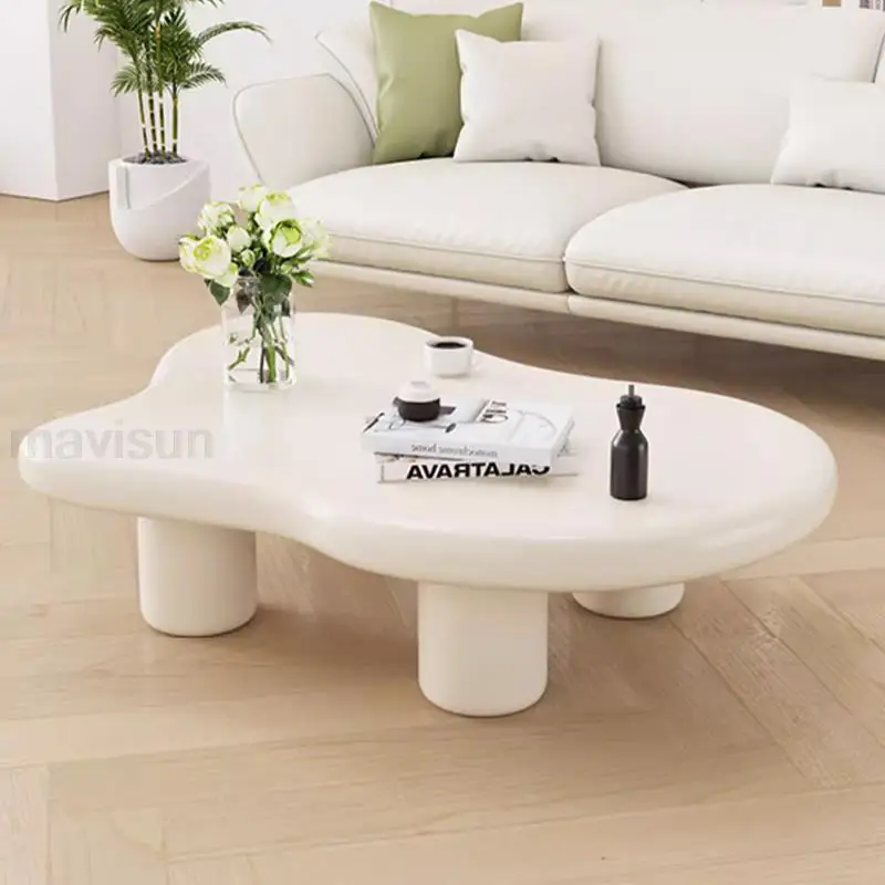 Creamy style Sliold Wood Tea Table In White Modern Apartment Living Room Furniture Household Simplicity Cloud Coffee Table Set image 2
