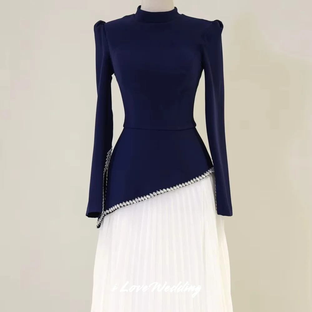 Purple O-Neck Evening Dress 2025 Satin Long Sleeve Beaded A-Line Pleated Floor-Length Prom Dress Wedding Party Dress Customized image 5
