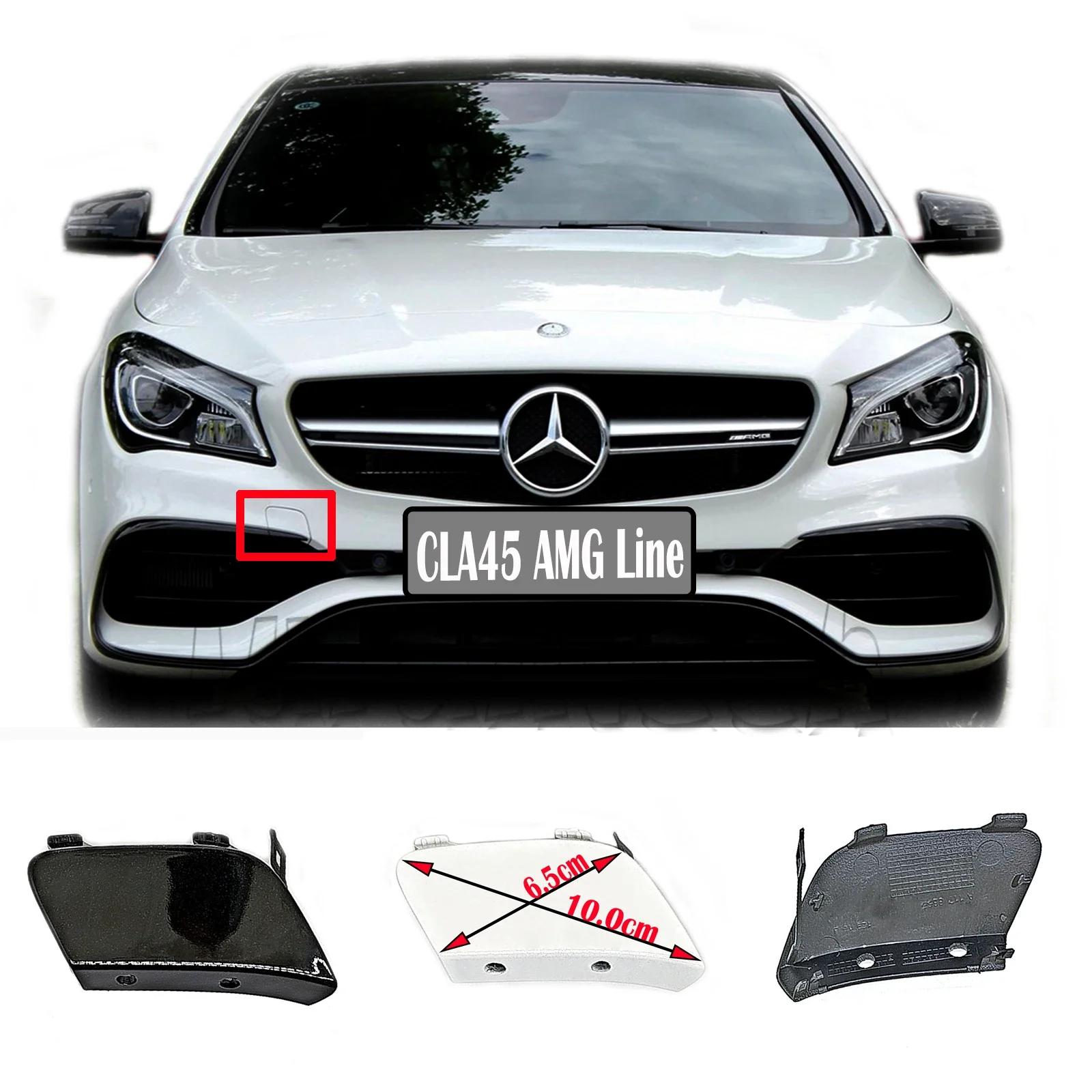 FRONT TOW COVER for 16-19 Mercedes AMG CLA W117 CLA45 CLA45AMG 45AMG 4-Matic Coupe C117 Hook Eye Bumper Towing Cap