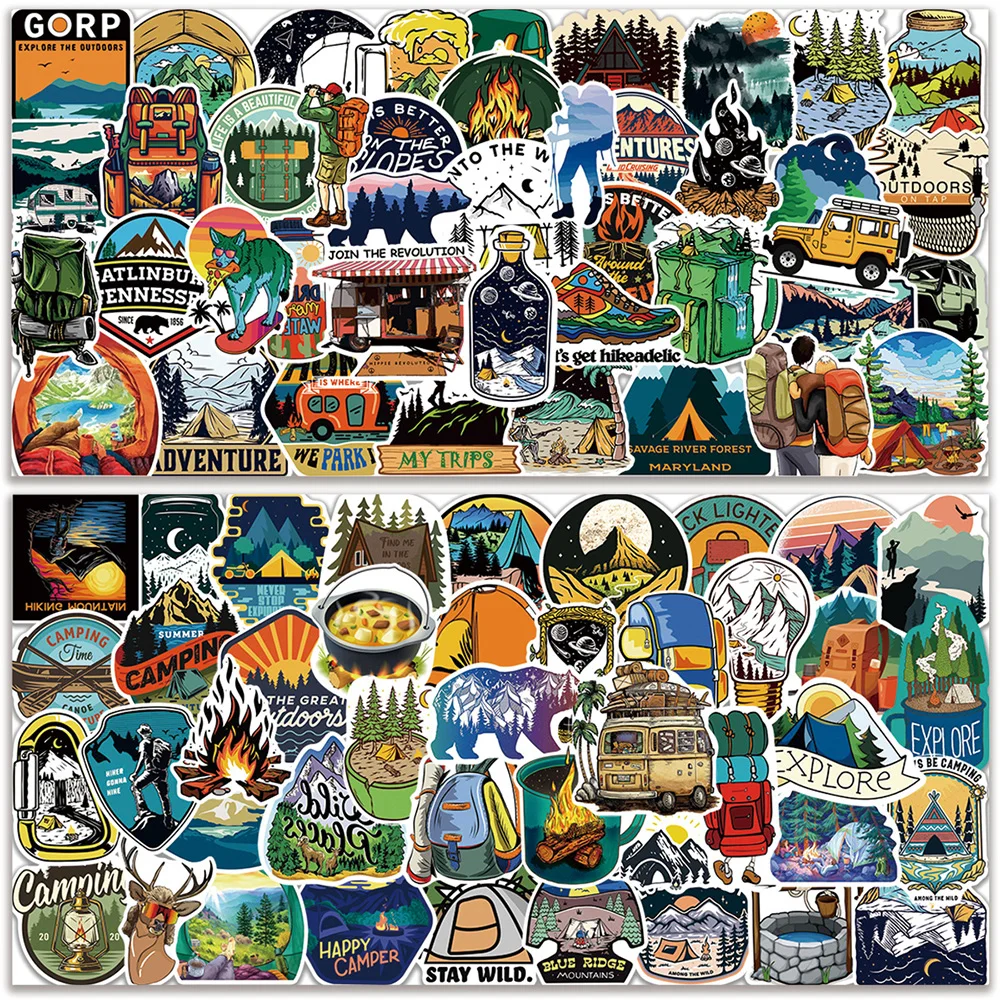 10/30/50/100pcs Outdoor Forest Hiking Camping Stickers Cartoon Scenery Decals Suitcase Phone Guitar Cool Sticker Decoration Toy