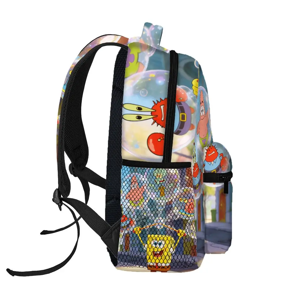 SpongeBob SquarePants Backpack, Cartoon Print School Bookbag, Lightweight Travel Backpack with Mesh Pockets image 4