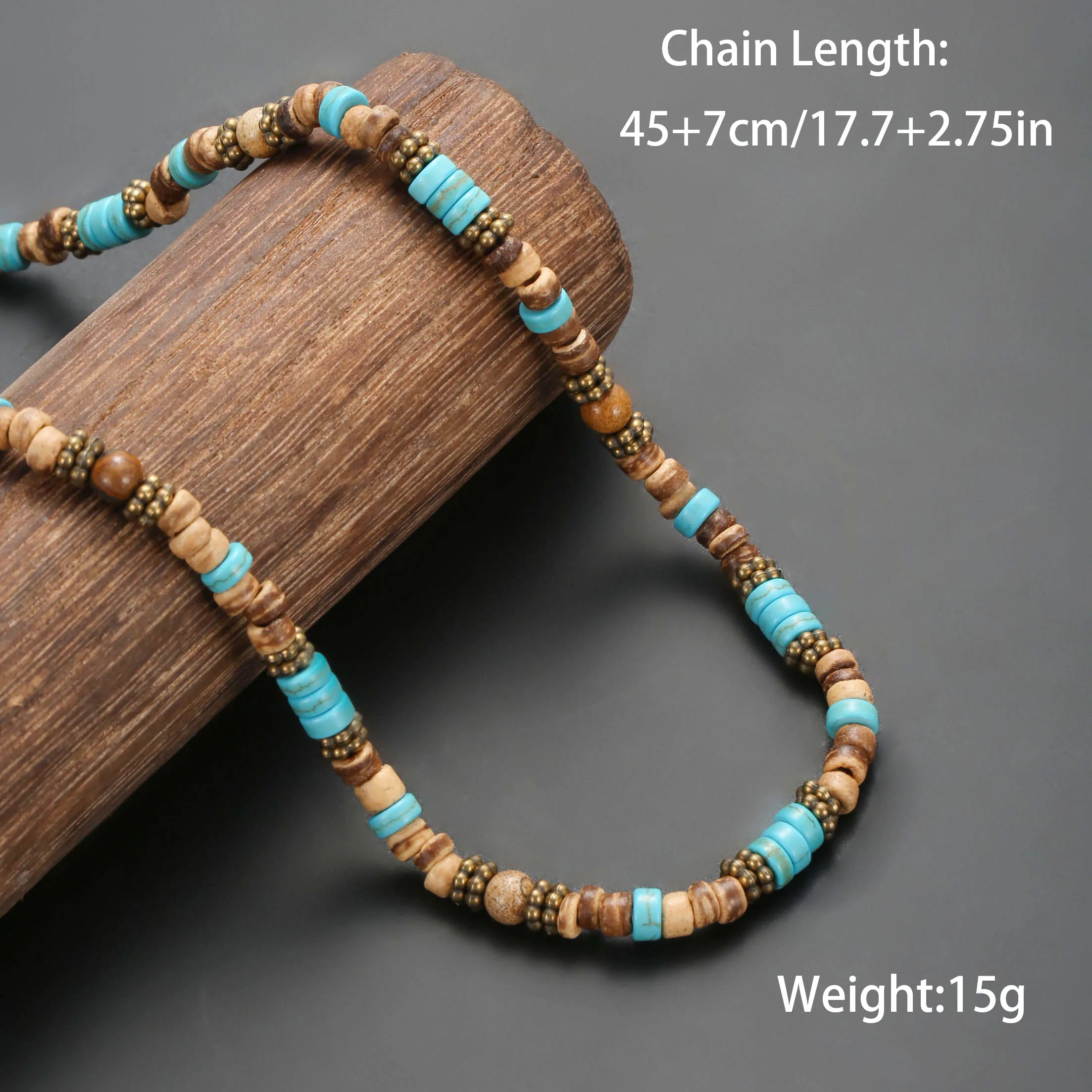 1PC Mode Vintage Mann der Licht Kaffee Farbe Coconut Shell Halskette für Männer Böhmen Holz Perlen Surfer Halskette Männer schmuck – Detail 1