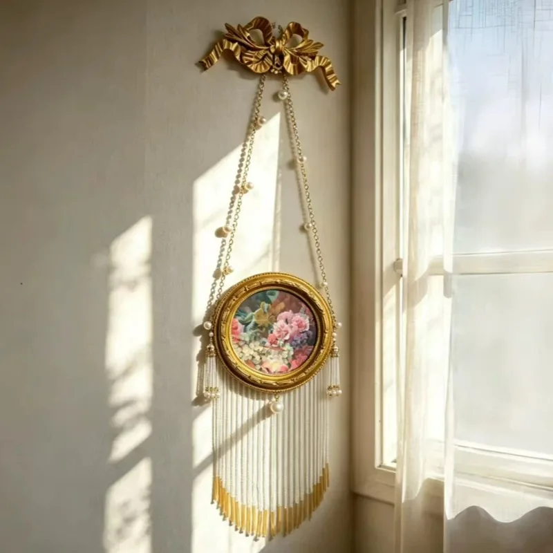 Retro Aesthetic Wall Decoration Luxury Round Macrame Hanging Decor Pearl Fringed Pendant Elegant Wall Decoration Home Ornaments