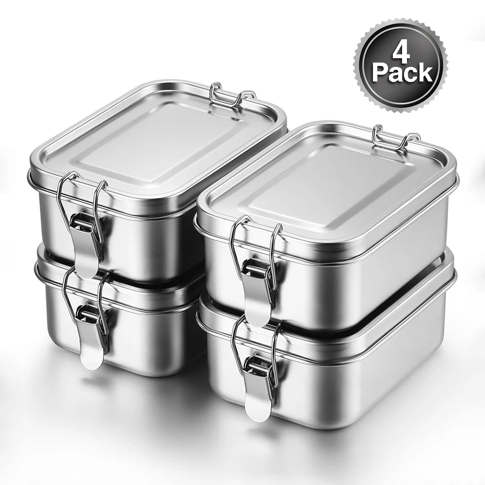 

Коробка для бенто из нержавеющей стали, набор из 4 предметов, металлическая коробка для обеда, контейнеры для еды, 4 упаковки запираемых зажимов, герметичные коробки для закусок, тиффинов