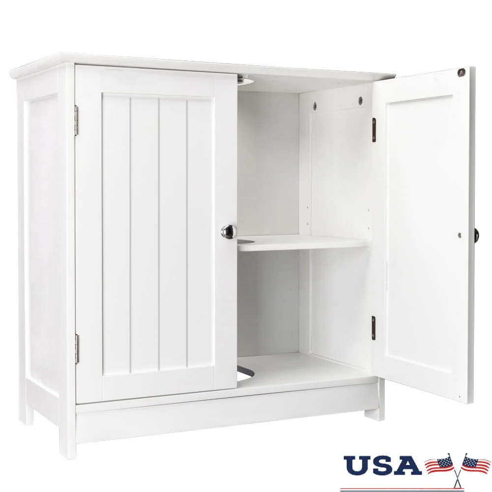 

Under Sink Bathroom Cabinet Waterproof MDF Storage with Slatted Doors Internal Shelves Space Saver Organized Toiletries Cleaning