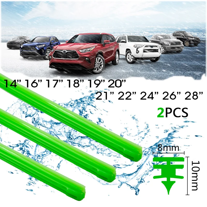 

2 PCS Silica Gel Car Wiper Blade Silicon Refill Strips 8mm for Hybrid Type Wiper Blade 14"16"17"18"19"20"21"22"24"26"28"