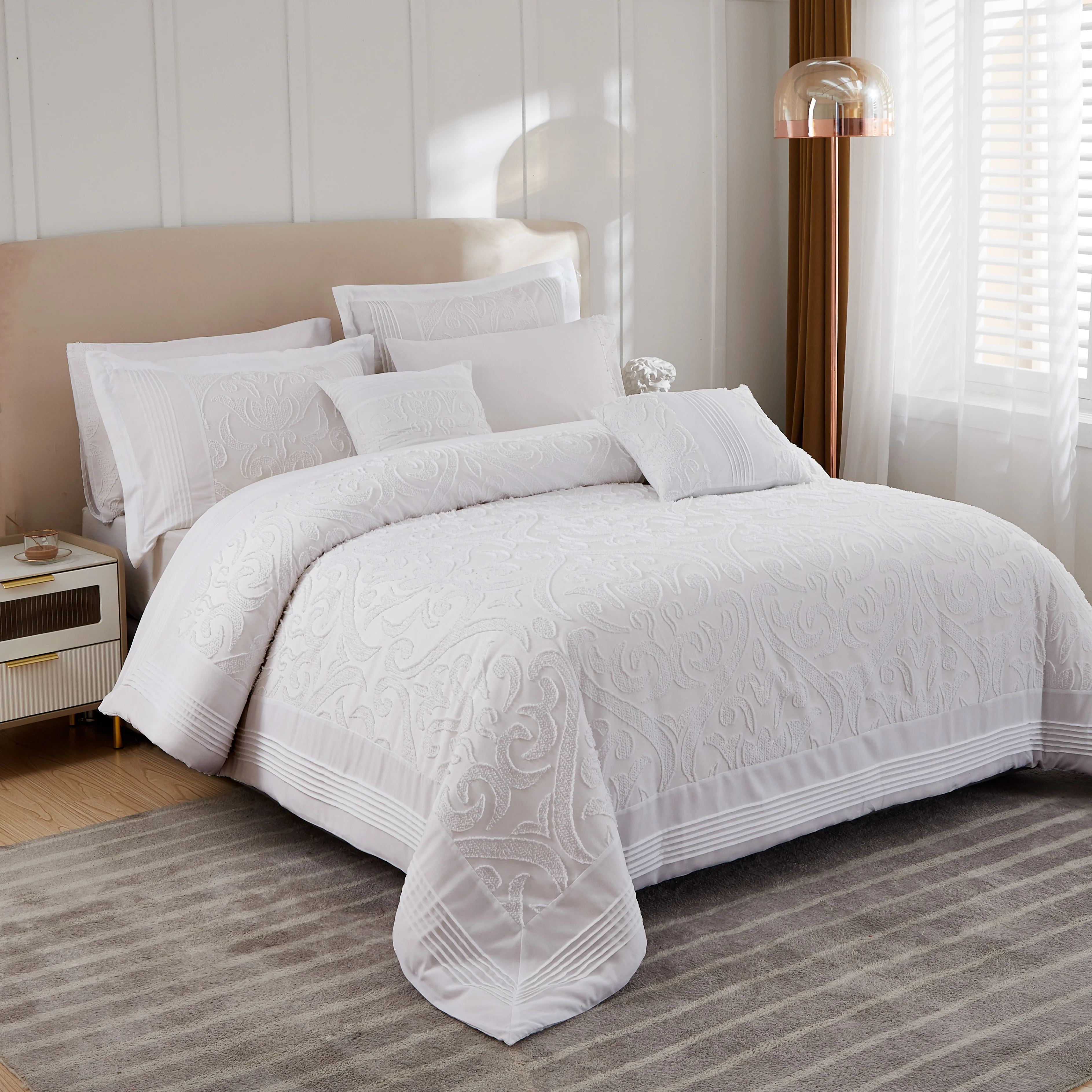 Hot Selling Solid Color Super Soft Microfiber White Patchwork Bedding Duvet Cover Set