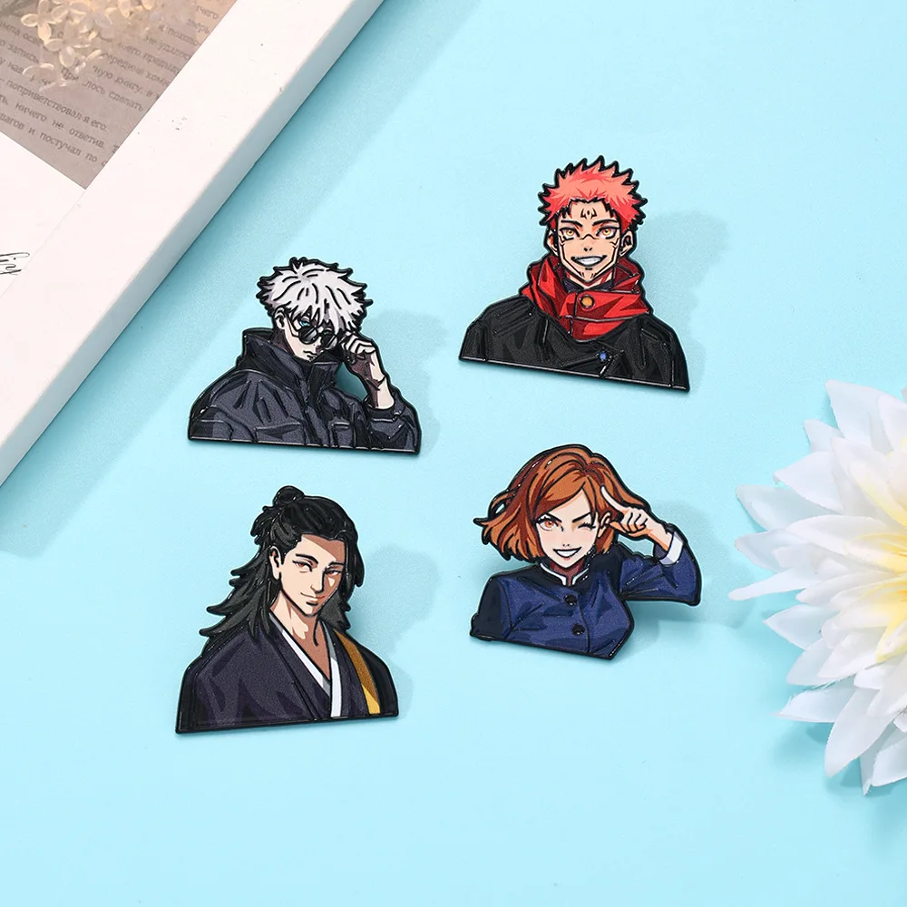 4pcs Set Cartoon Anime Girls Enamel Pins Fashion Boys Lapel Badges on Clothes Hats Gojo Satoru Brooch Jewelry For Friends Gifts