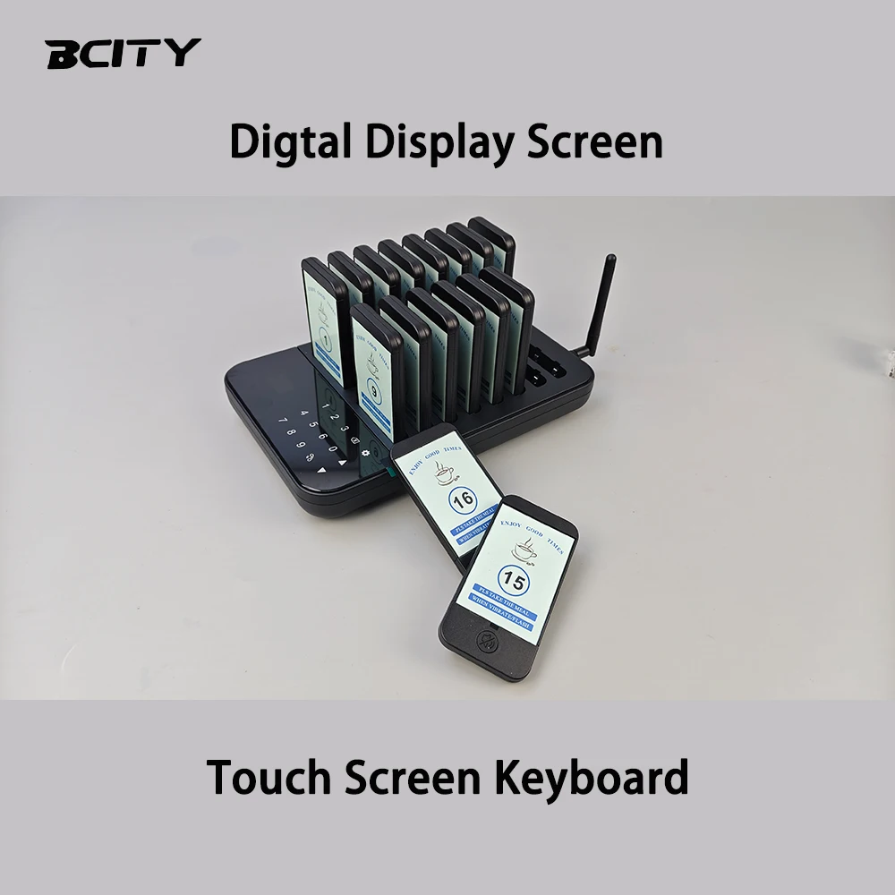 BCITY QC160 Restaurant Queue Management Wireless Pager Kit Complete Set with 16 Vibrating Alert Units