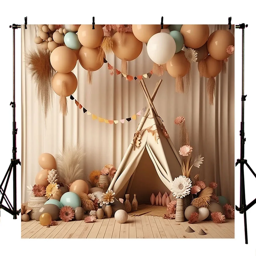 

Mehofond Photography Background Boho Balloon Tent Floral Girl 1st Birthday Party Cake Smash Portrait Decor Backdrop Photo Studi