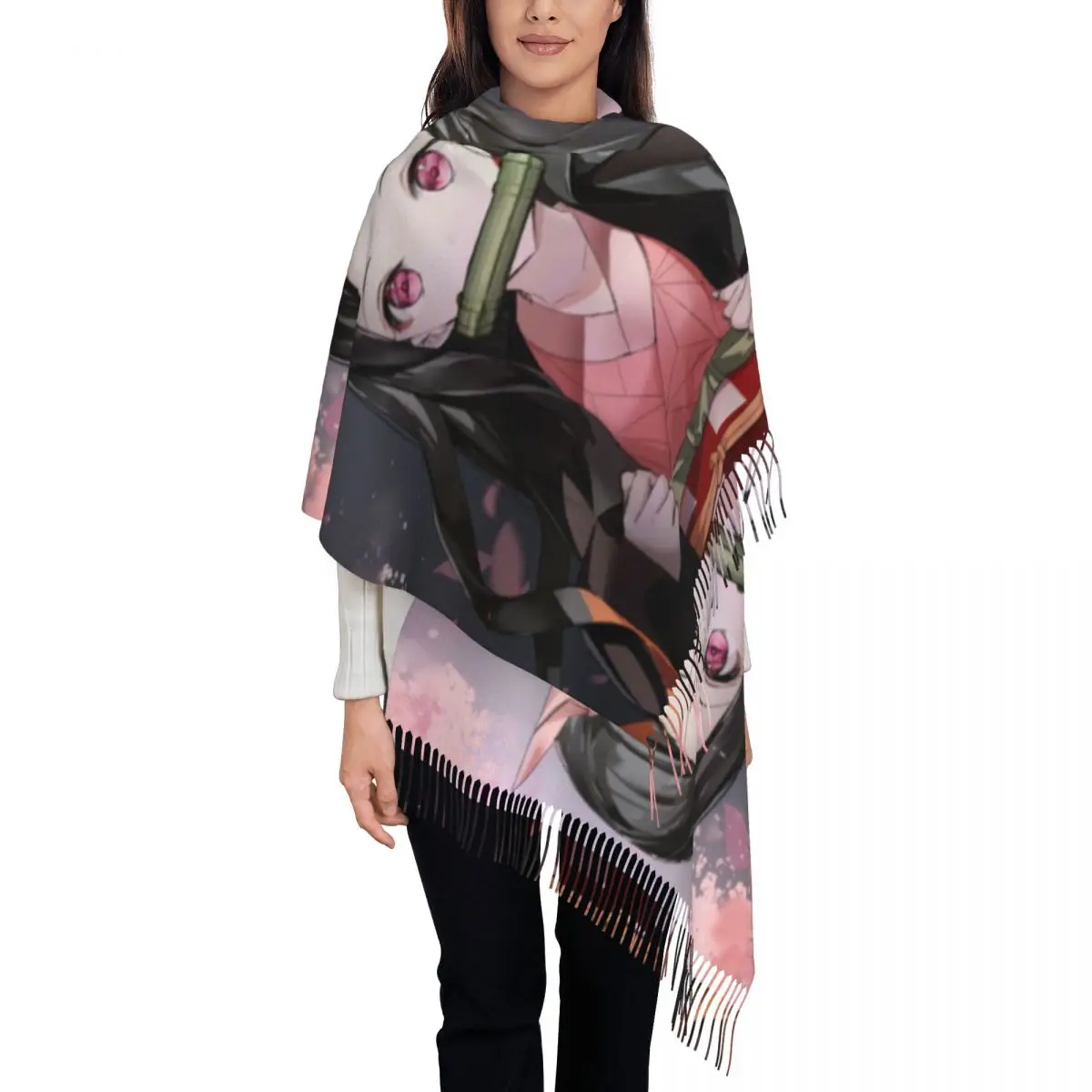 

Personalized Print Nezuko Kimetsu No Yaiba Scarf Men Women Winter Fall Warm Scarves Demon Slayer Anime Manga Shawls Wraps