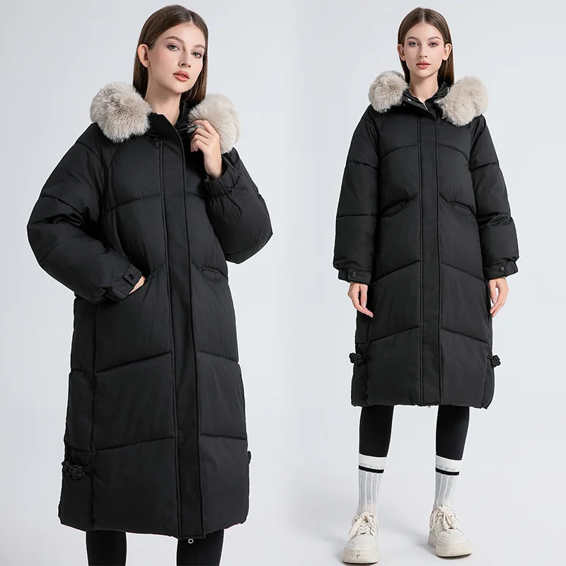 Women\'s Long Puffer Jacket A New Winter Elongated Padded Jacket Solid Color Korean Hood Casual Warmth Fashionable Popular Coats