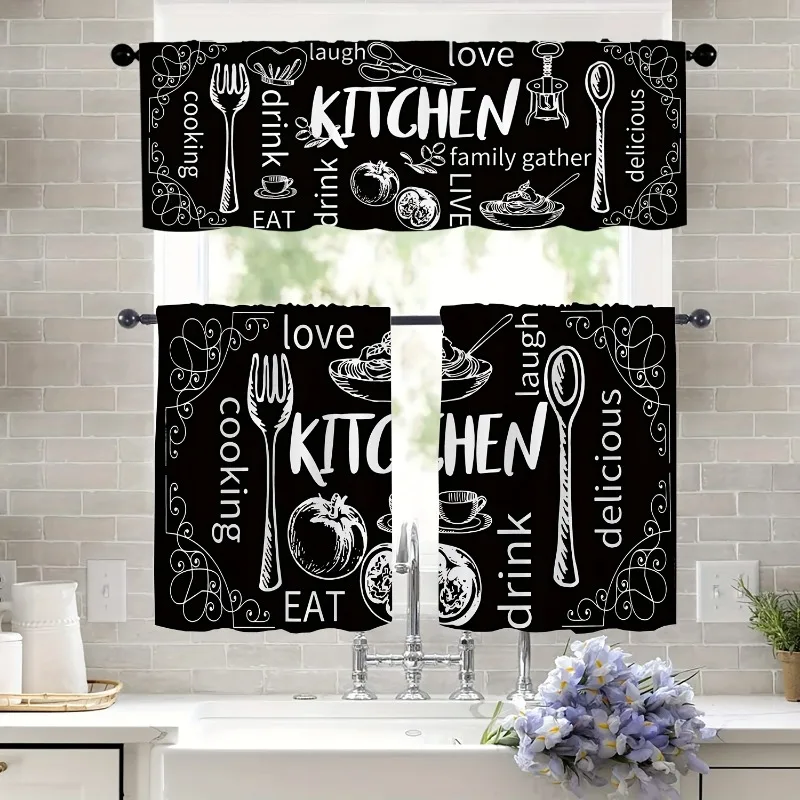 1 Piece Valance/2 Pieces Cafe Farmhouse Kitchen Curtains Fork Spoon Knife Retro Curtains for Kitchen Bedroom Home Decor