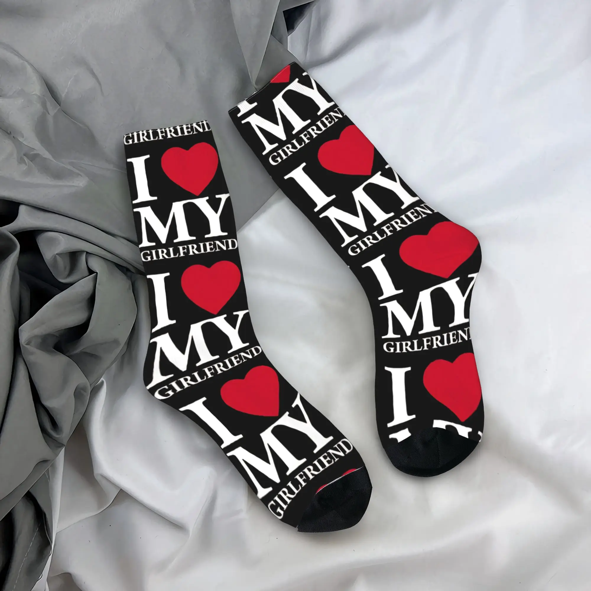 

Valentines Day I Love My Girlfriend Stockings Graphic Vintage Socks Spring Non Skid Socks Men Skateboard High Quality Socks